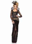 Evil queen, costume dress, lace, high slit, stay up collar
